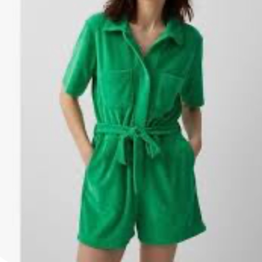 Monrow Terry Cloth Short Romper In Green | Size XS (Oversized)